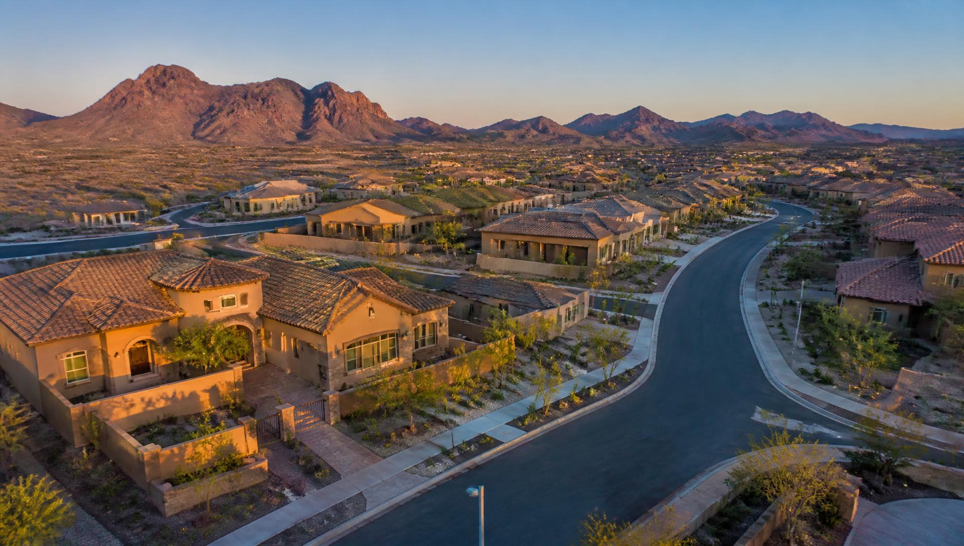 Aerial view of a planned residential neighborhood in the Arizona desert